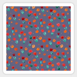 Watercolor tulips pattern - grey and orange Sticker